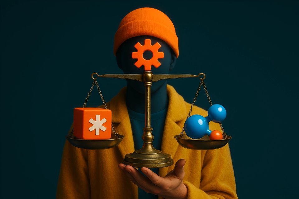 Colorful scales representing creativity and logic.