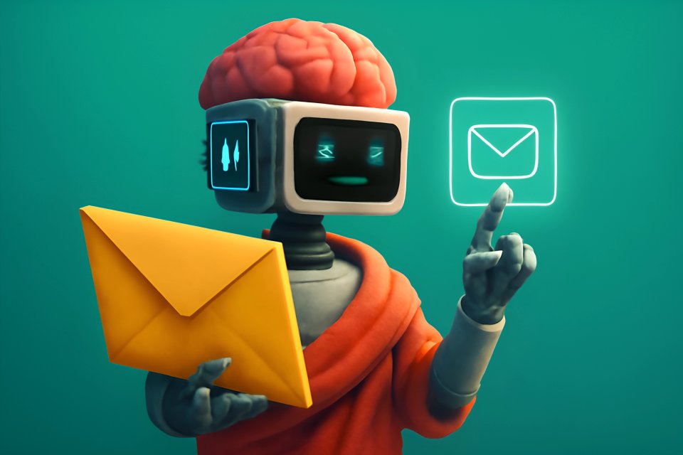Robot with envelope and email icon